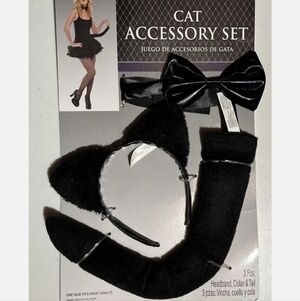 Cat Accessory Set Black Halloween Cosplay 3 Piece Costume Headband Tail Collar